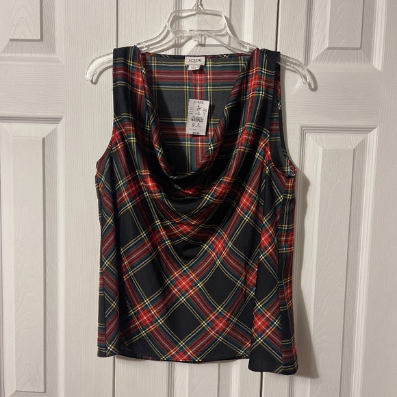 NWT J. Crew Plaid Cowl Neck Satin Top - Picture 1 of 1